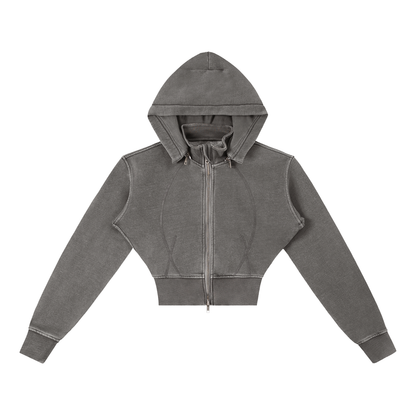 Vintage Washed Cropped Fleece Hoodie