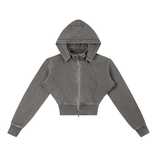 Vintage Washed Cropped Fleece Hoodie