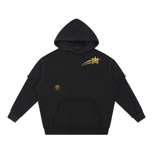 Snow Washed Raw Edge Double Layered Hoodie