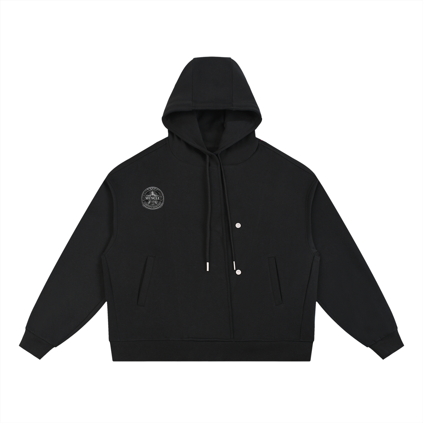 Boxy Button Placket Hoodie