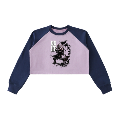 Raw-Hem Color-Block Raglan Crop Sweatshirt