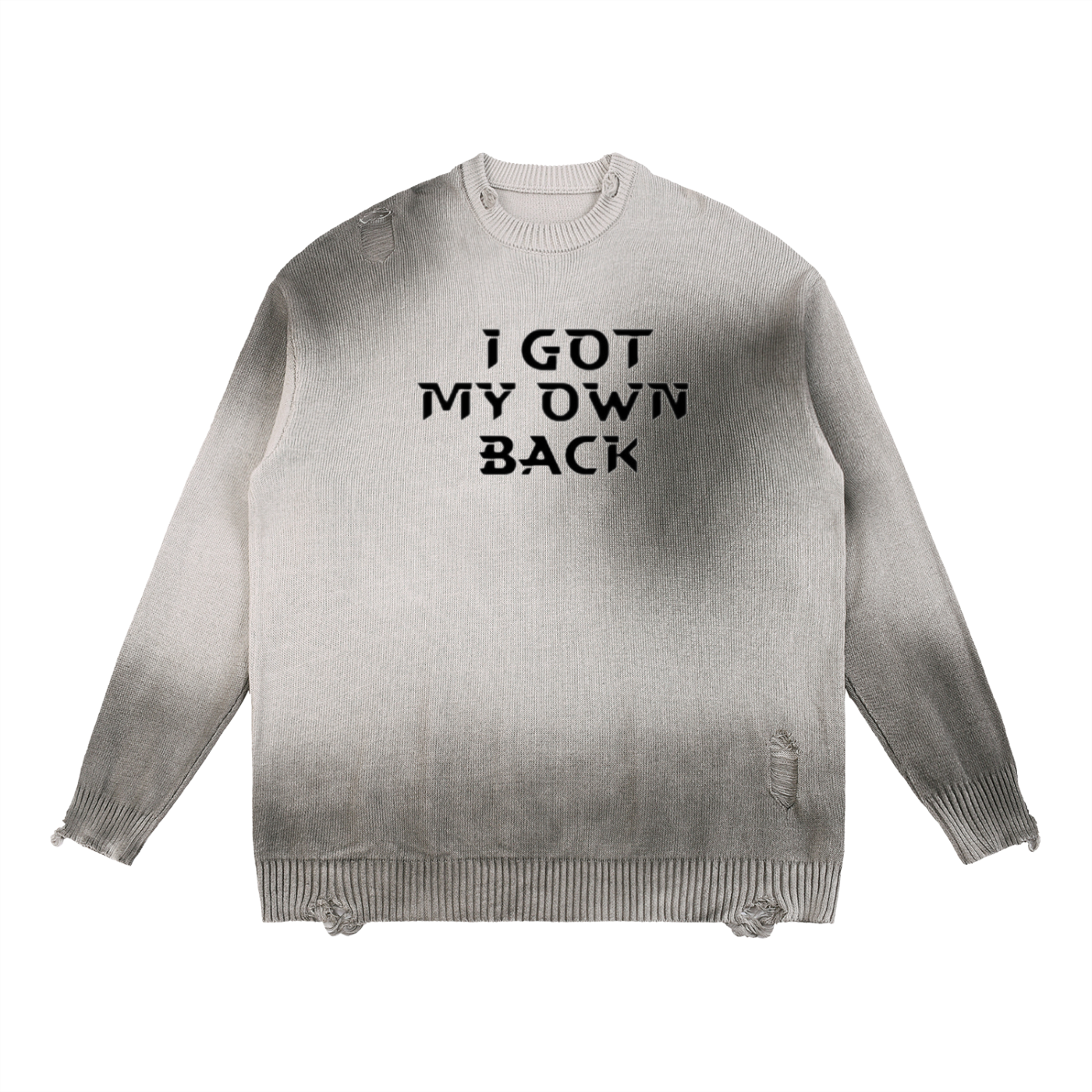 Beasting Gray Sun Fade Distressed Ripped Crewneck Sweater
