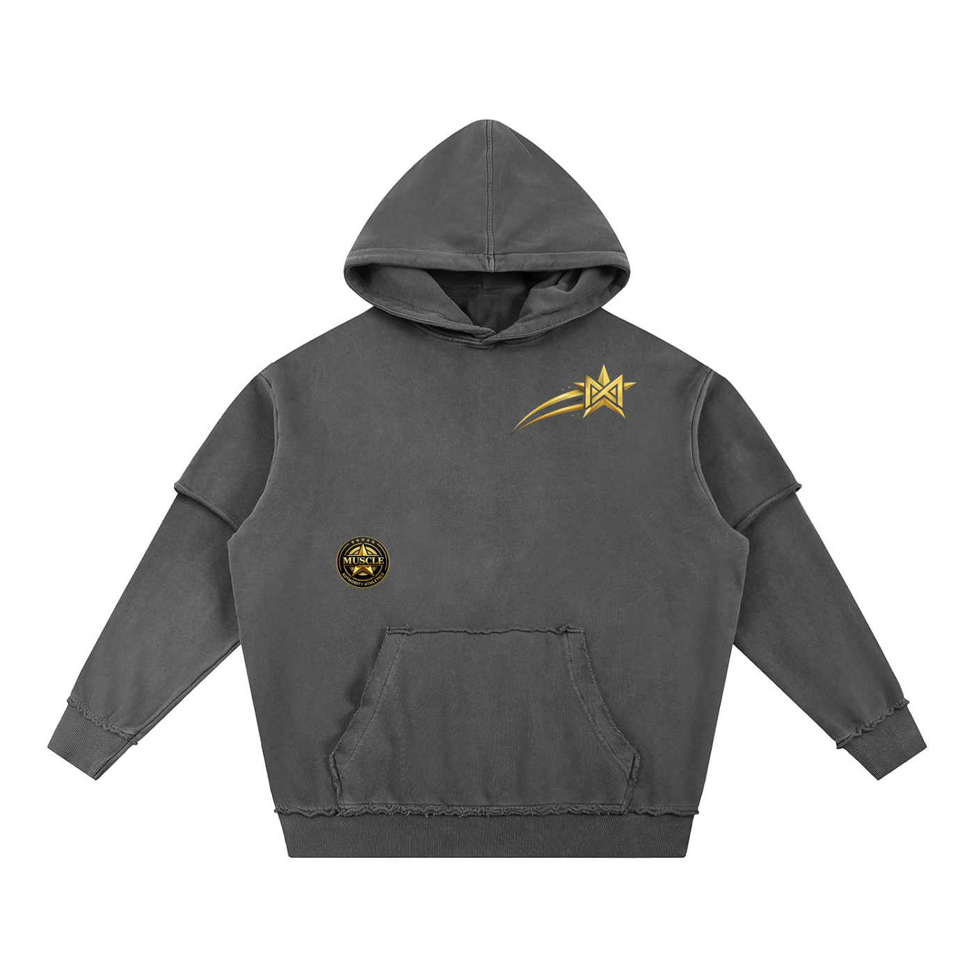 Snow Washed Raw Edge Double Layered Hoodie
