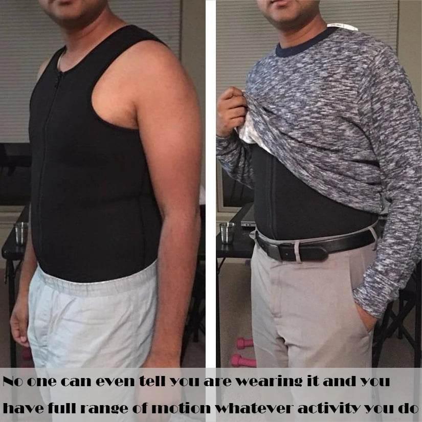 Men Slimming Body Shaper Zipper Black Chest Compression Shirt