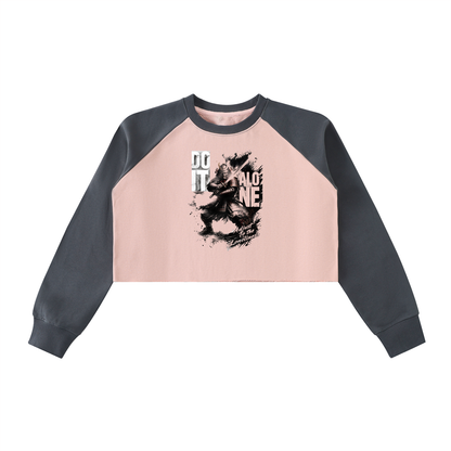Raw-Hem Color-Block Raglan Crop Sweatshirt