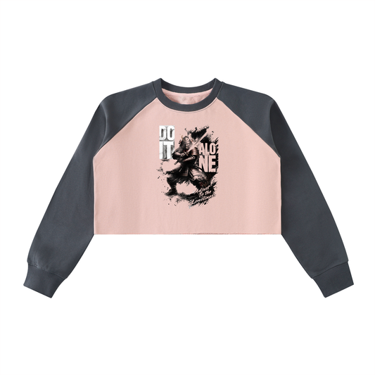 Raw-Hem Color-Block Raglan Crop Sweatshirt