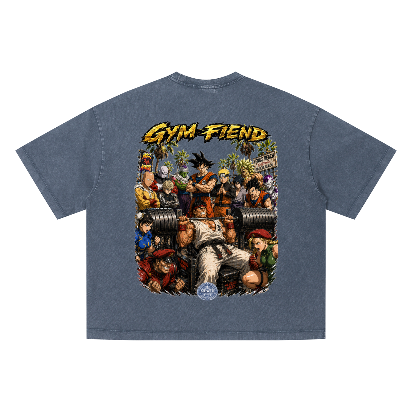 Gray Gym fiend Unisex Vintage Wash Boxy T-Shirt
