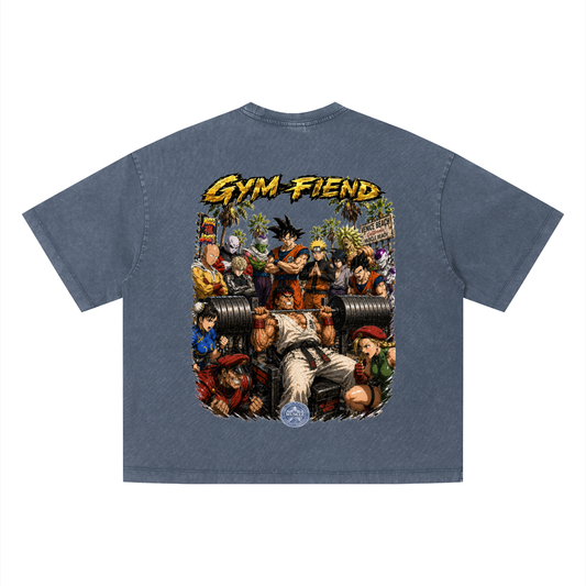 Gray Gym fiend Unisex Vintage Wash Boxy T-Shirt