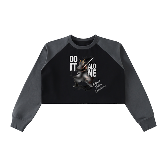 Raw-Hem Color-Block Raglan Crop Sweatshirt