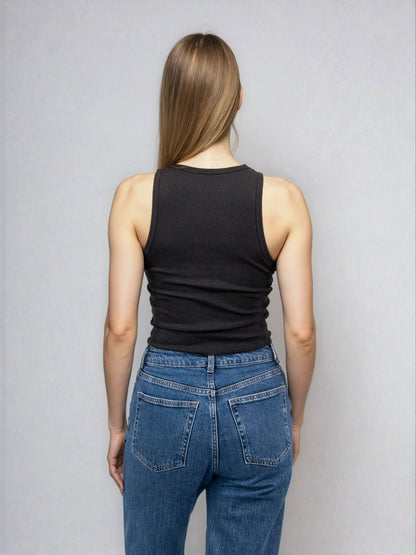 High Neck Tank Raw Hem - Cropped