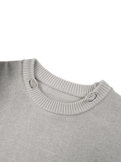 Beasting Gray Sun Fade Distressed Ripped Crewneck Sweater